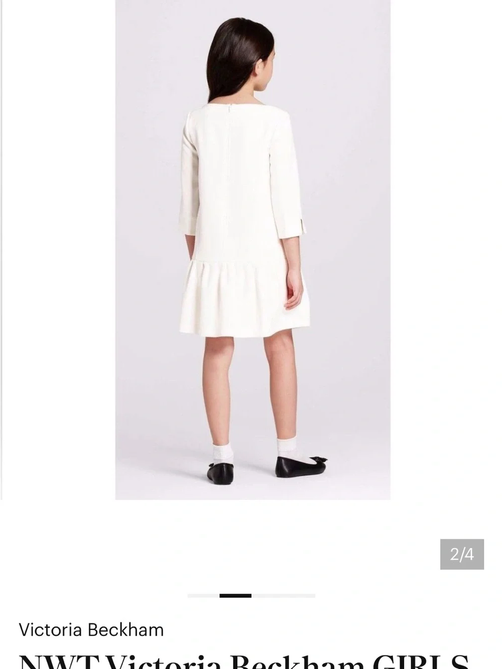 NWT Victoria Beckham Girls XL Cream Drop-Waist Dress Three-Quarter Sleeves